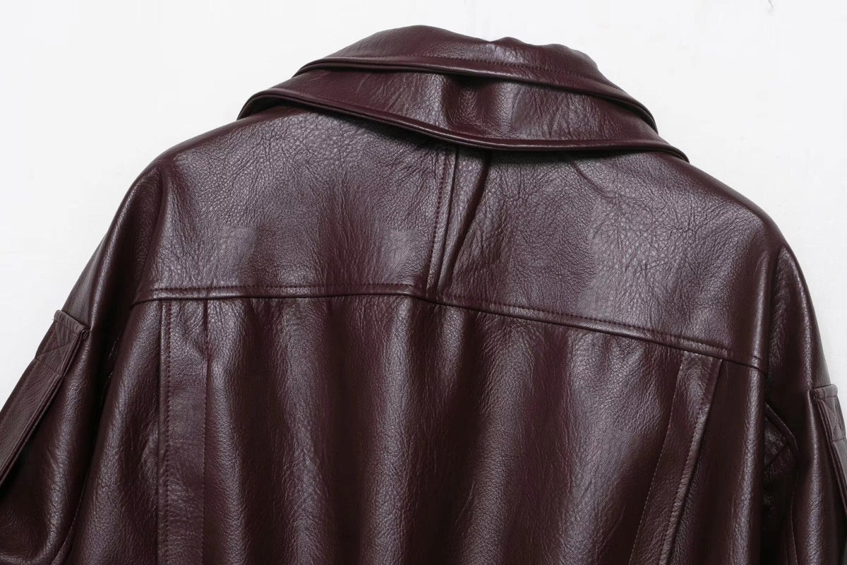 Veste en cuir ceinturée Denise