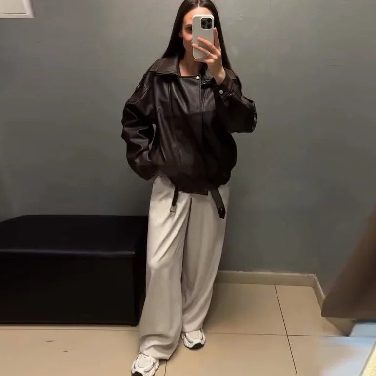 Veste en cuir ceinturée Denise