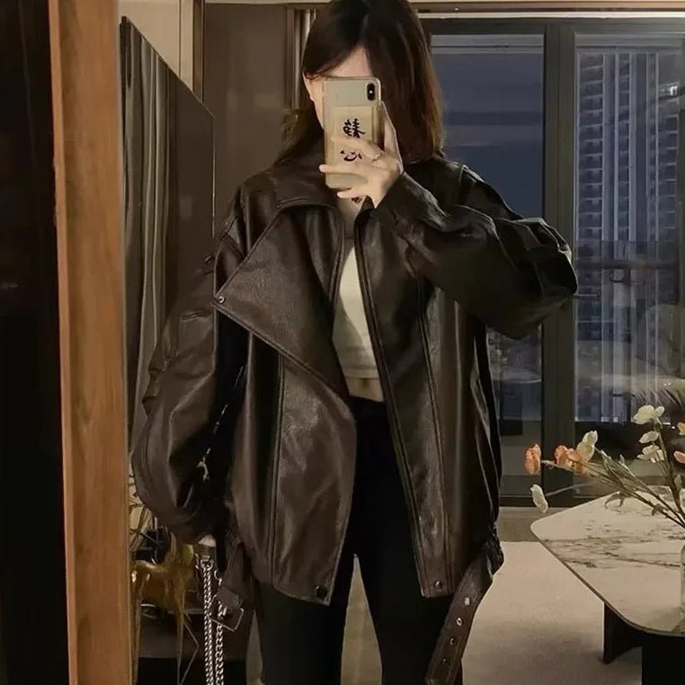 Veste en cuir ceinturée Denise