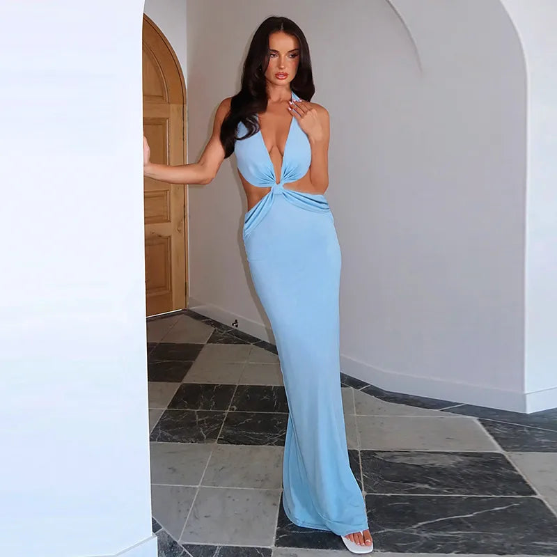 Robe longue froncée à décolleté plongeant Denise