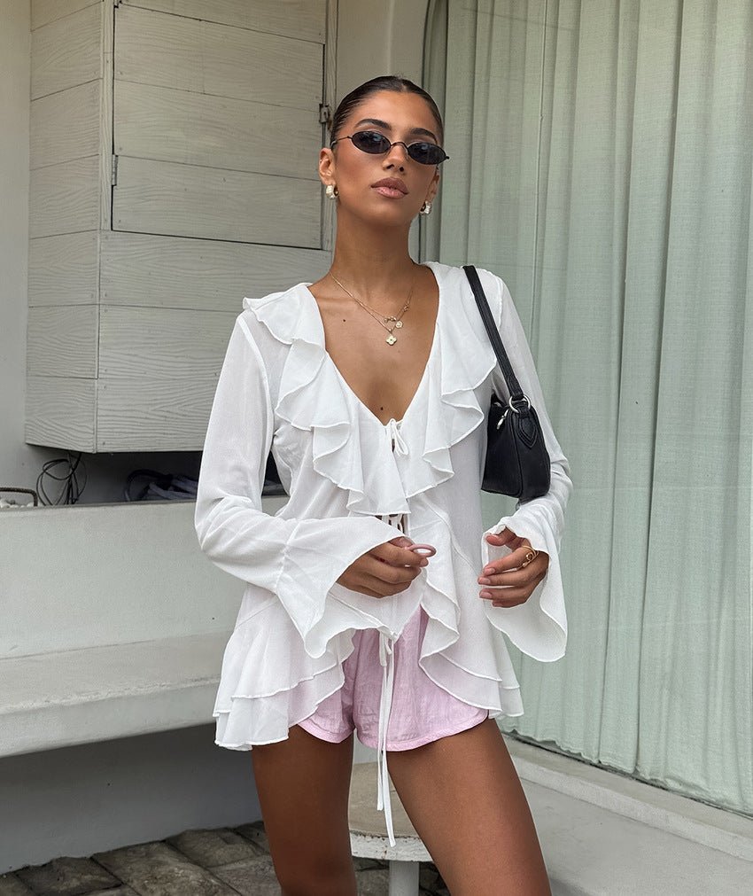 Top Desiree à décolleté profond et volants