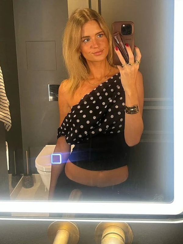 Haut Dianne à col asymétrique et pois