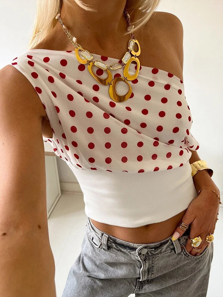 Haut Dianne à col asymétrique et pois