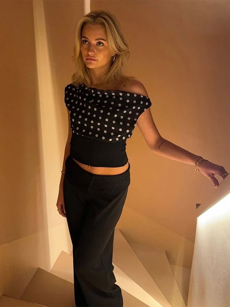 Haut Dianne à col asymétrique et pois
