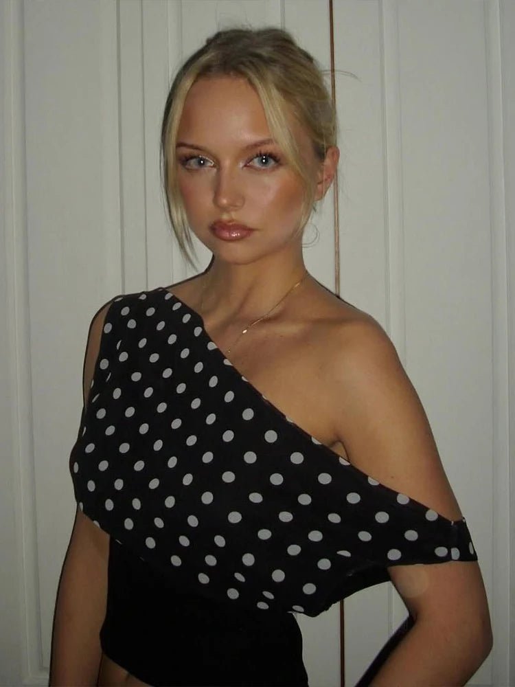 Haut Dianne à col asymétrique et pois