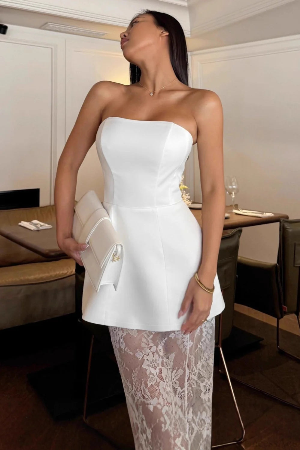 Ensemble long en dentelle sans bretelles Effie