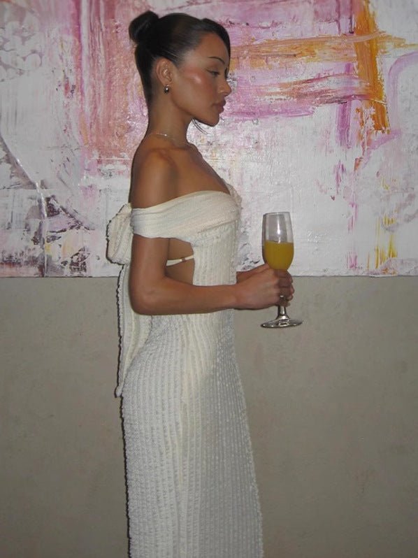 Robe longue Elaine à épaules dénudées et dos noué