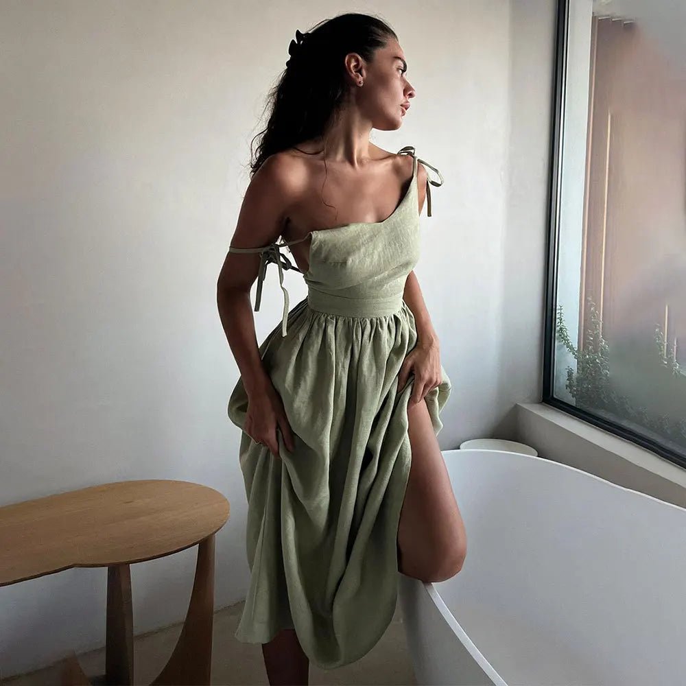 Robe midi Elisabeta dos nu à bretelles à nouer