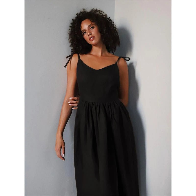 Robe midi Elisabeta dos nu à bretelles à nouer