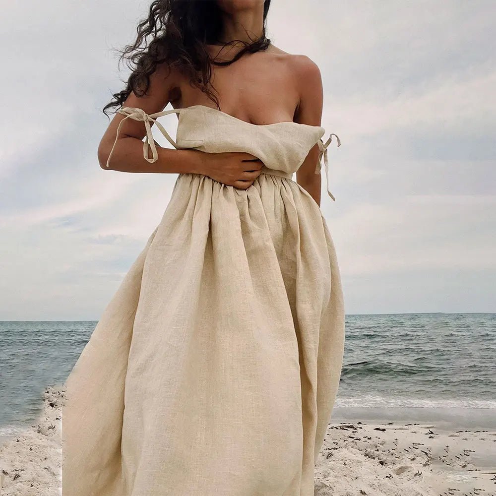 Robe midi Elisabeta dos nu à bretelles à nouer