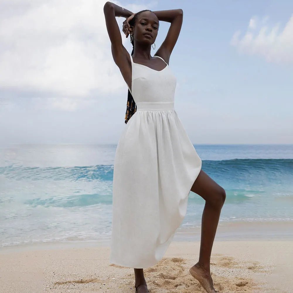 Robe midi Elisabeta dos nu à bretelles à nouer