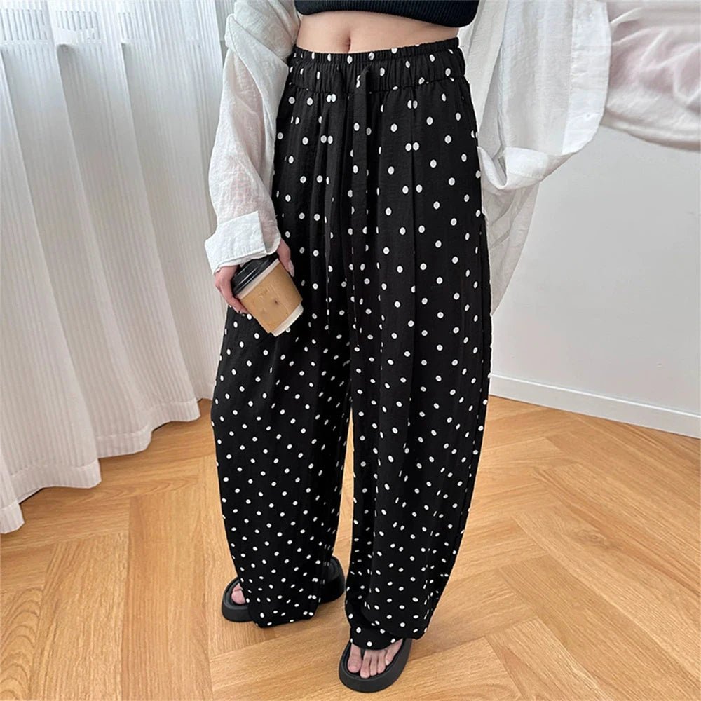 Pantalon Elizabeth en lin à jambes larges et à pois