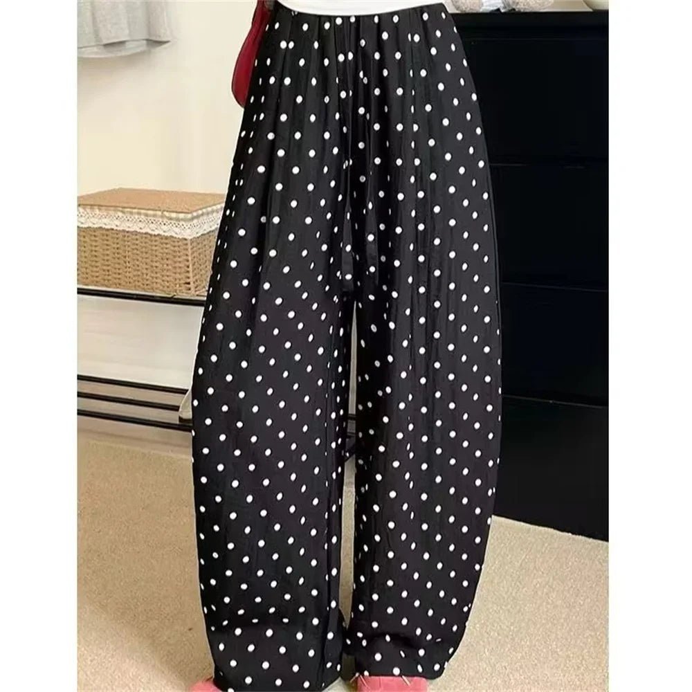Pantalon Elizabeth en lin à jambes larges et à pois