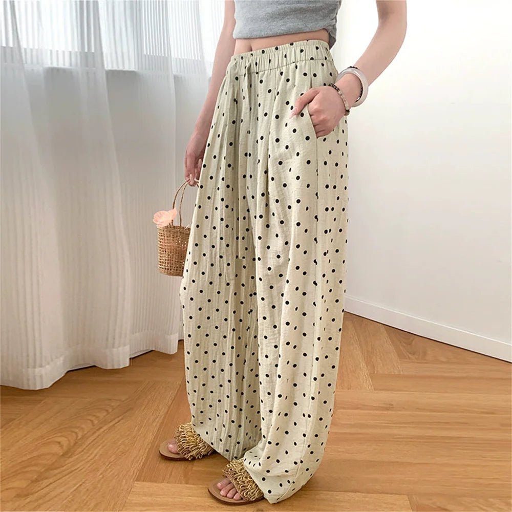 Pantalon Elizabeth en lin à jambes larges et à pois