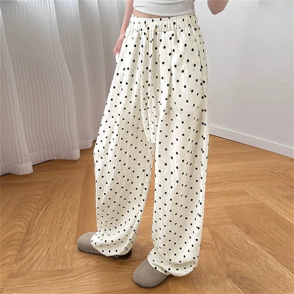 Pantalon Elizabeth en lin à jambes larges et à pois