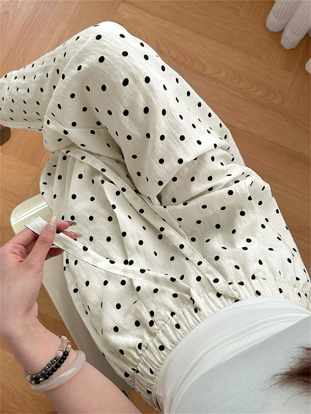 Pantalon Elizabeth en lin à jambes larges et à pois