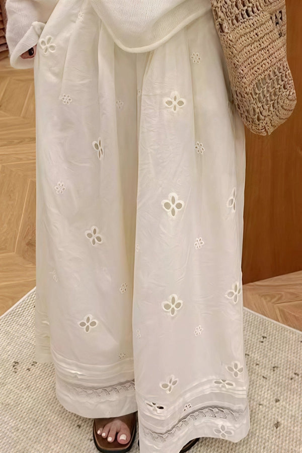 Pantalon large en dentelle ajourée Ella