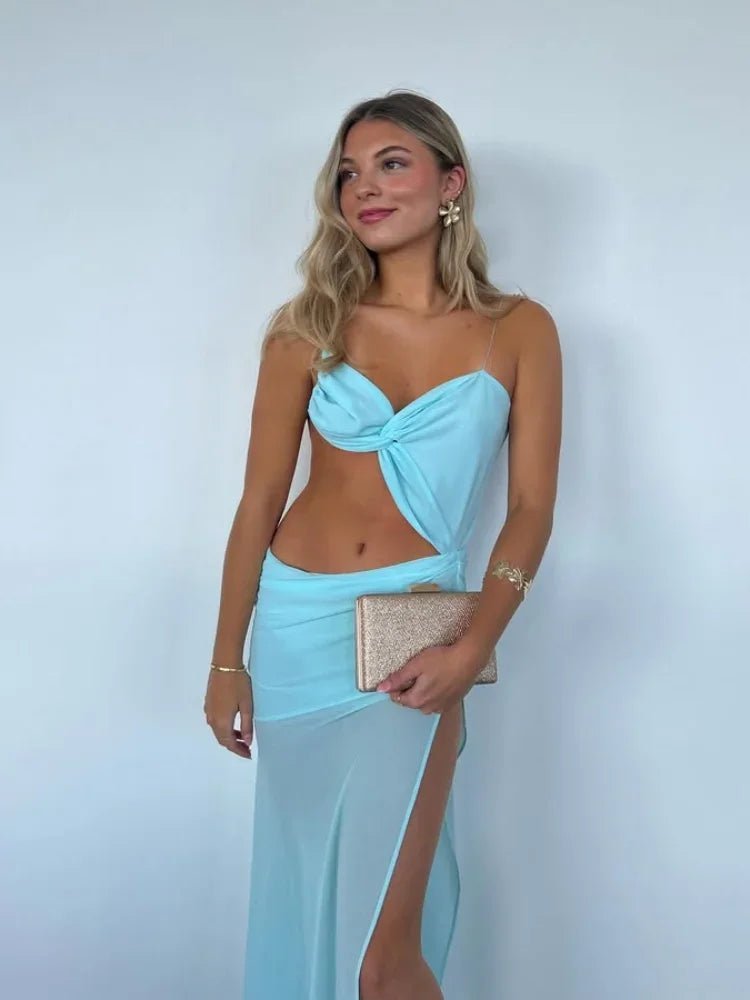 Robe longue Ellie en résille avec découpes