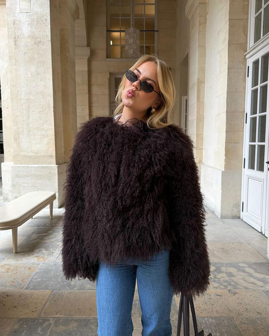 Manteau court duveteux en fausse fourrure Elsie