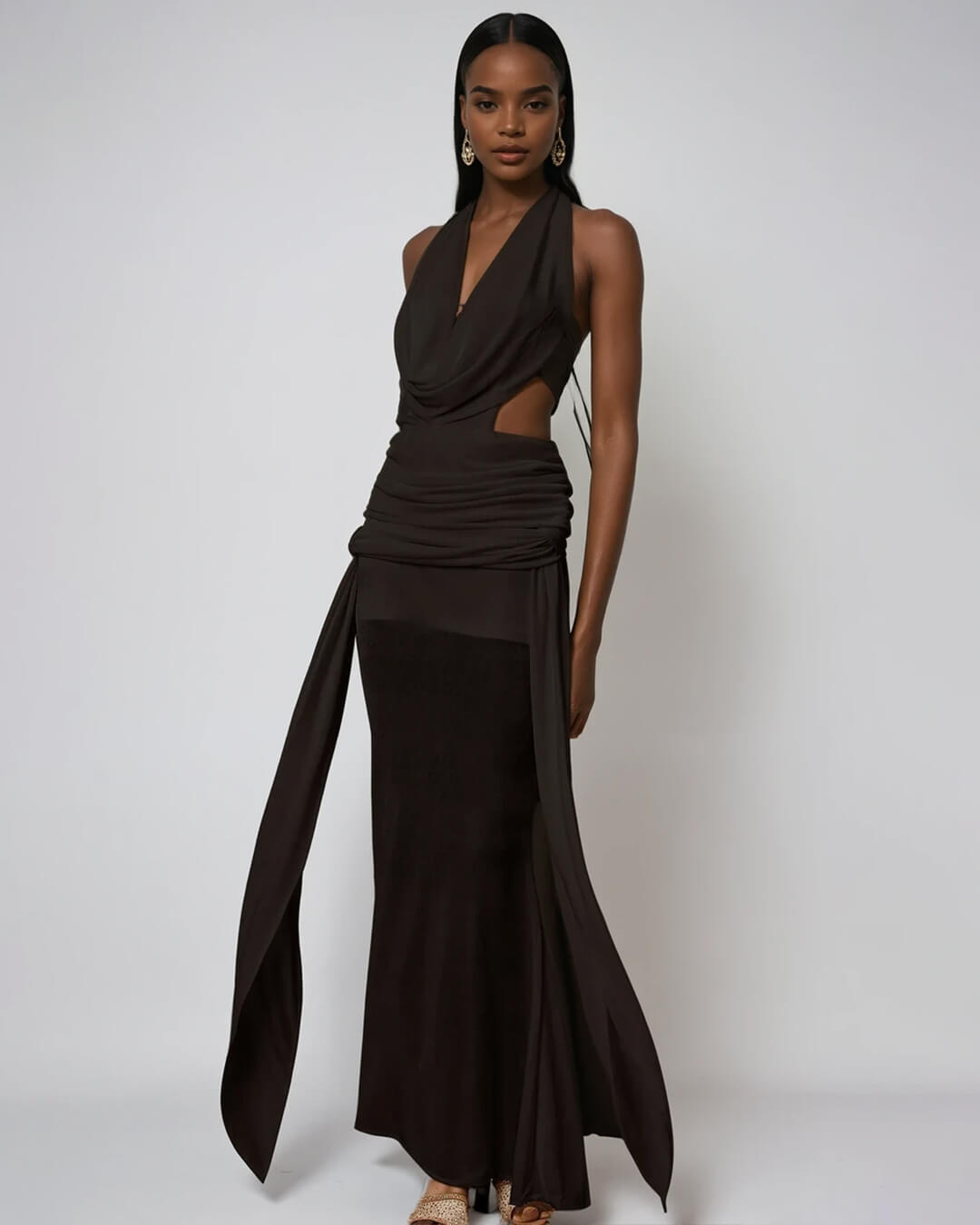 Robe longue Elyse dos nu à col licou