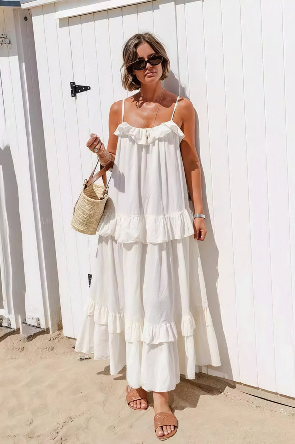 Robe longue Emiliana fluide à ourlet volanté