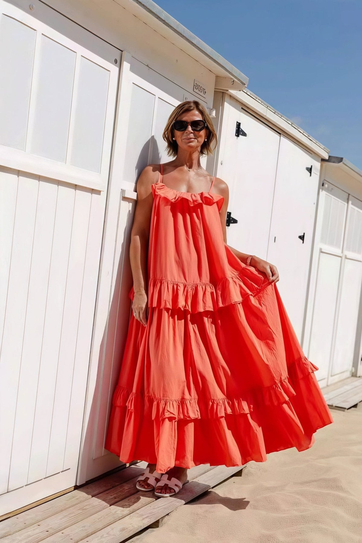 Robe longue Emiliana fluide à ourlet volanté