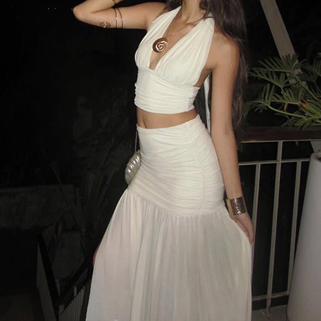 Ensemble Emma avec haut dos nu et jupe en mesh transparent