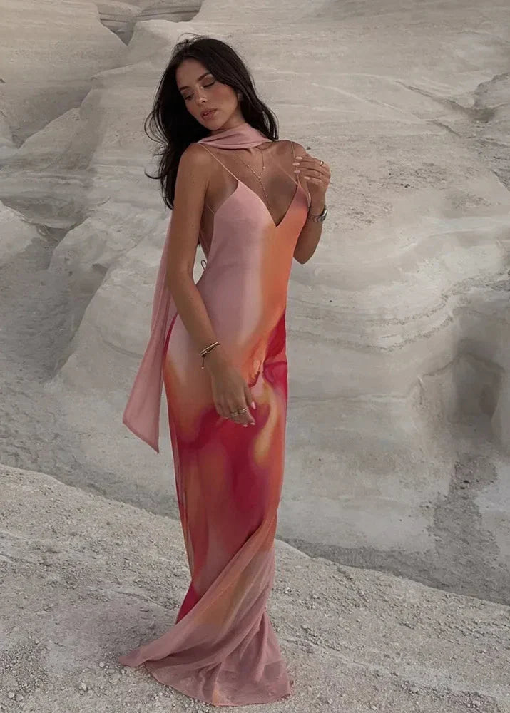 Robe longue satinée ombrée dos nu Emma