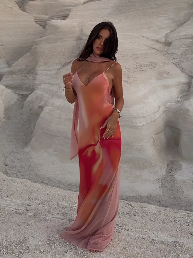 Robe longue satinée ombrée dos nu Emma