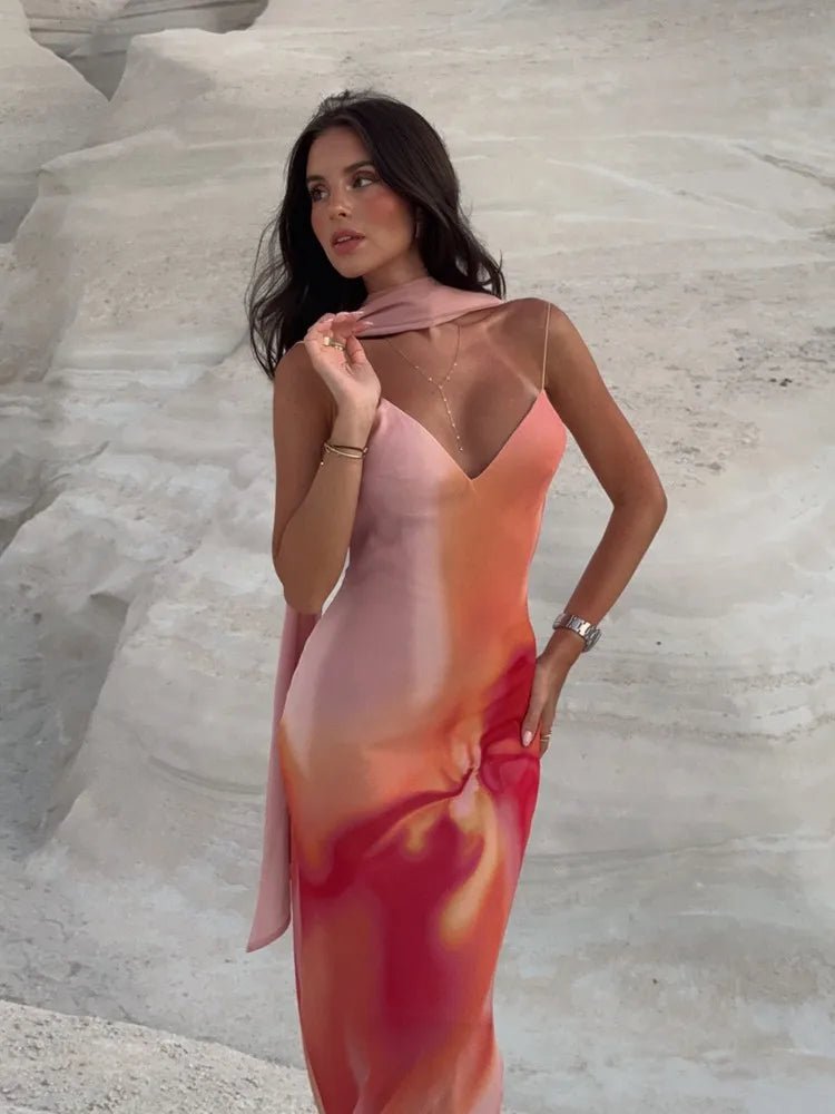 Robe longue satinée ombrée dos nu Emma