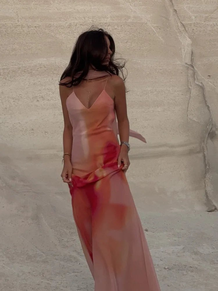 Robe longue satinée ombrée dos nu Emma