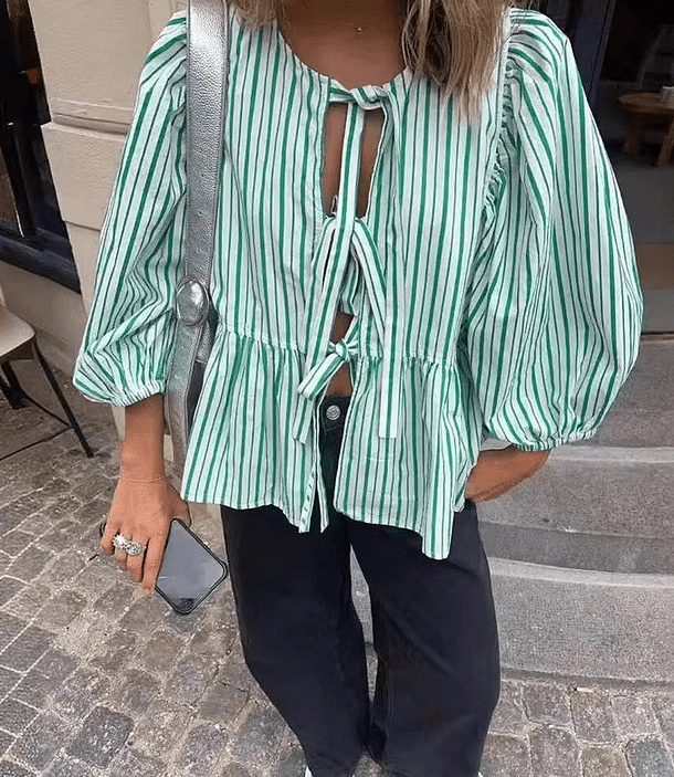 Blouse Emma rayée à manches bouffantes