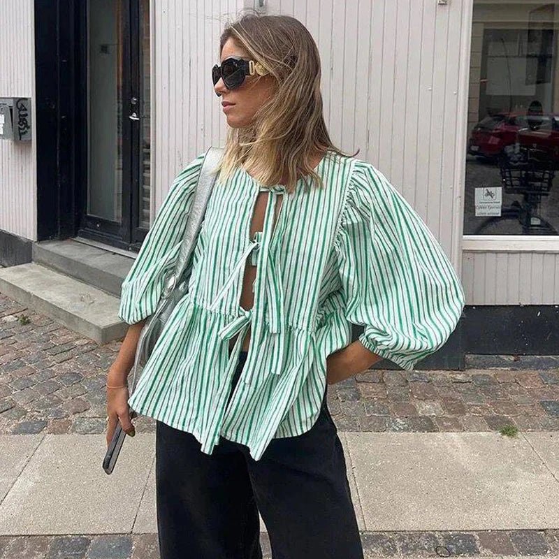 Blouse Emma rayée à manches bouffantes