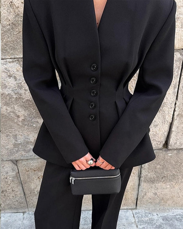 Blazer à encolure en V et taille froncée Empress