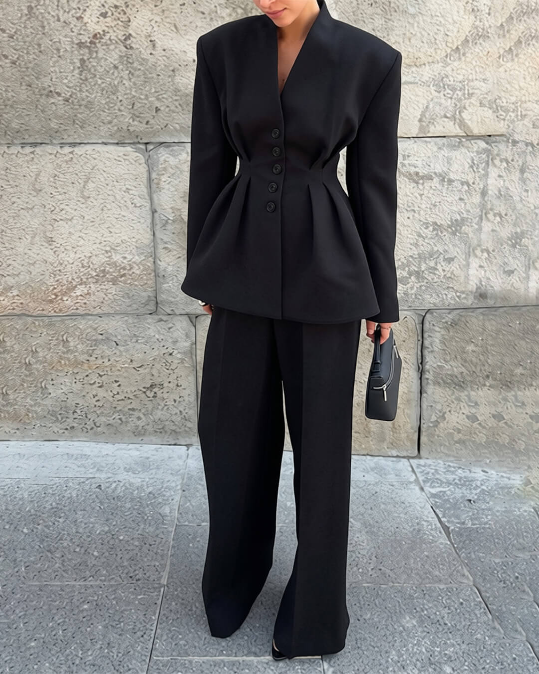 Blazer à encolure en V et taille froncée Empress