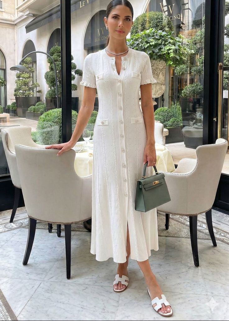 Robe midi en maille boutonnée sur le devant Erlinda