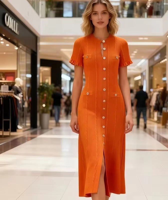 Robe midi en maille boutonnée sur le devant Erlinda