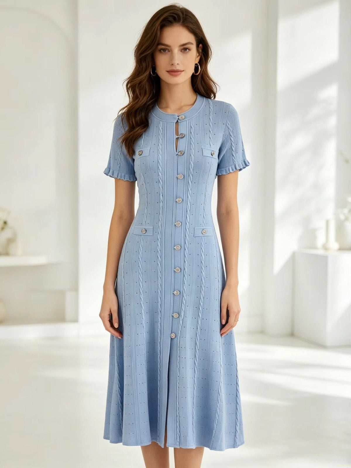 Robe midi en maille boutonnée sur le devant Erlinda