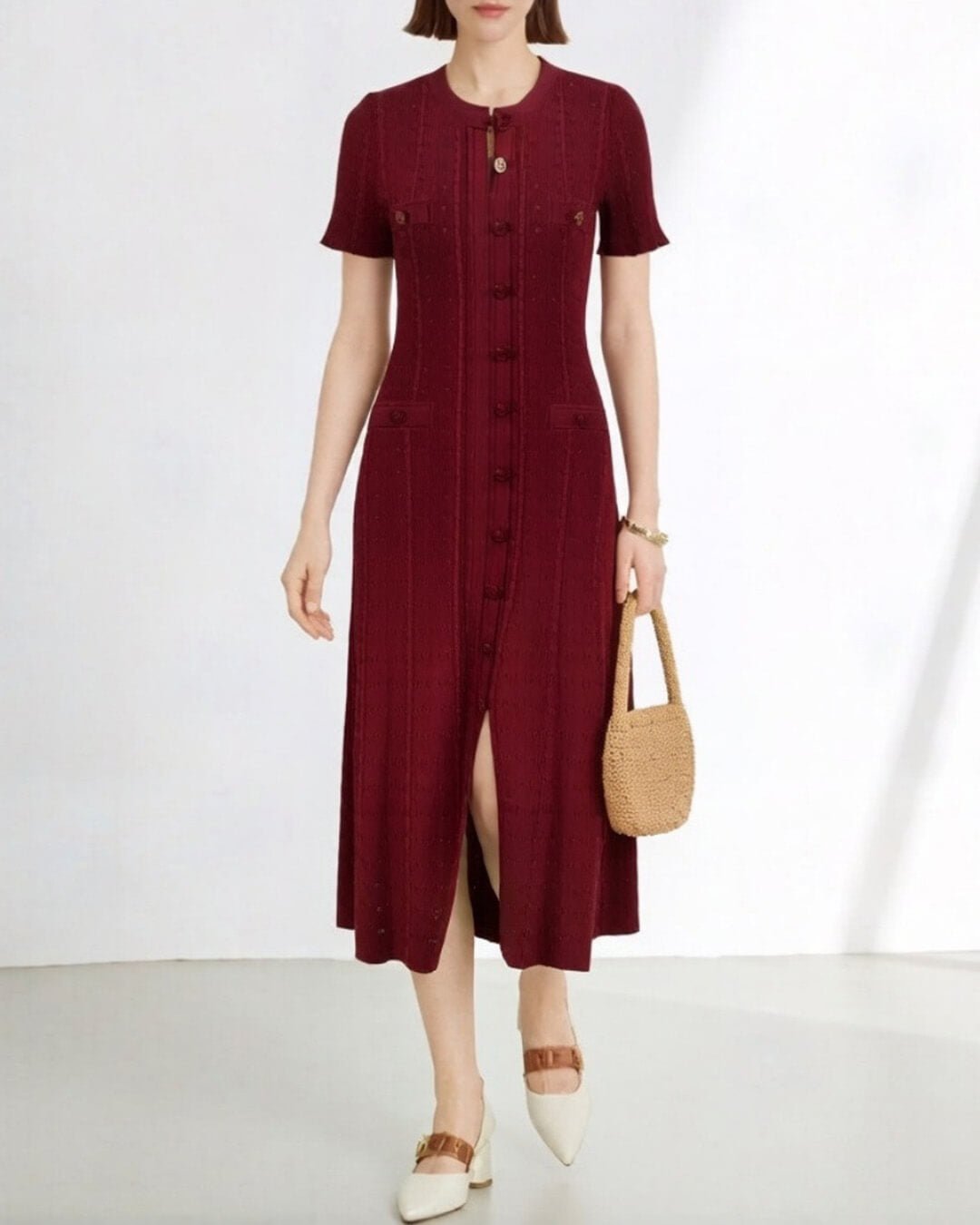 Robe midi en maille boutonnée sur le devant Erlinda