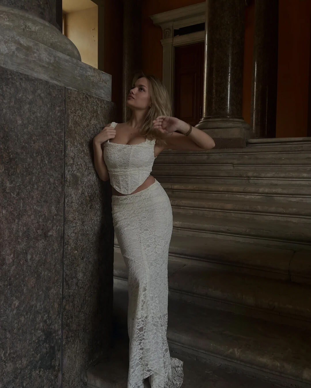 Ensemble jupe longue en dentelle Esmeralda