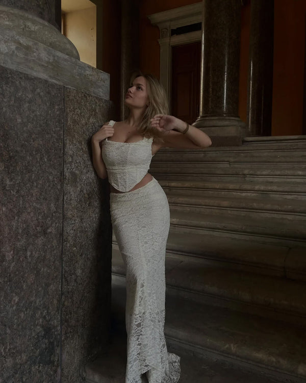 Ensemble jupe longue en dentelle Esmeralda