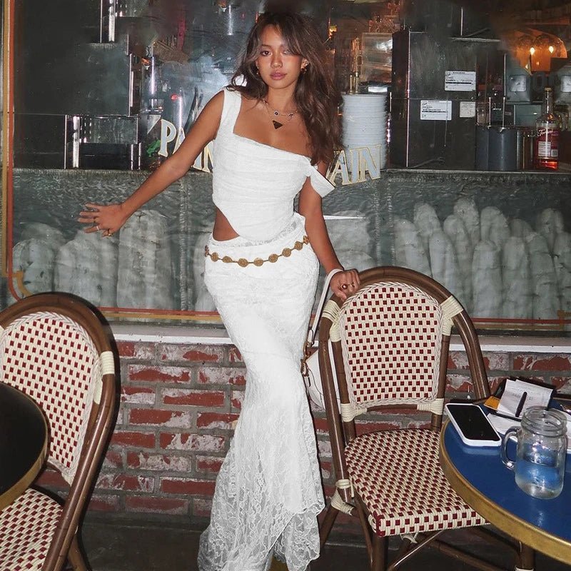 Ensemble jupe longue en dentelle Esmeralda