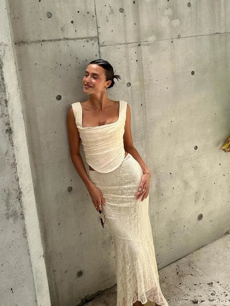 Ensemble jupe longue en dentelle Esmeralda