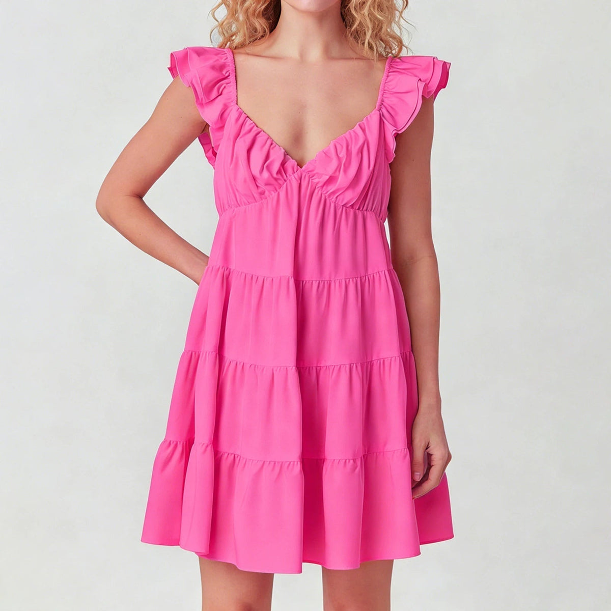 Eulalia Flutter Sleeve Tiered Mini Dress
