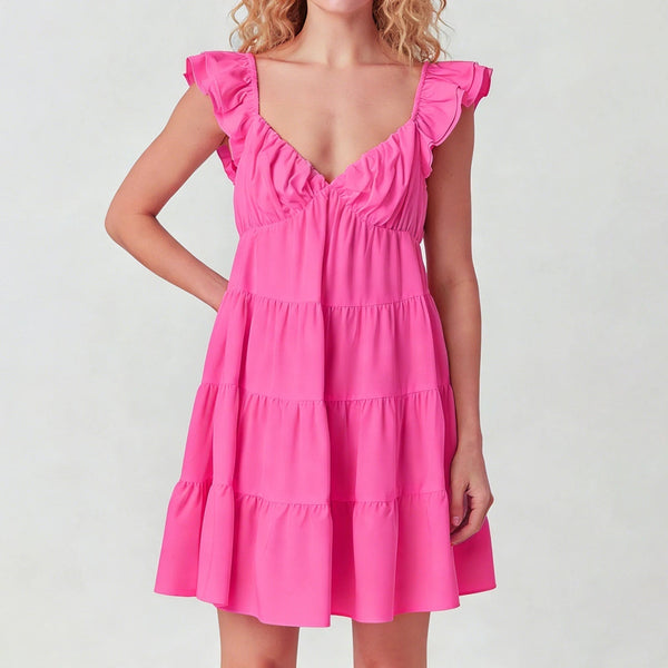 Robe courte Eulalia à volants et manches papillon