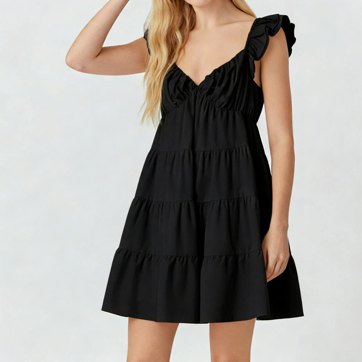 Eulalia Flutter Sleeve Tiered Mini Dress