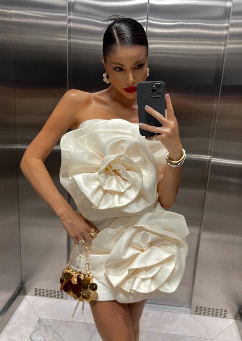 Robe courte Feliz bustier à fleurs en 3D