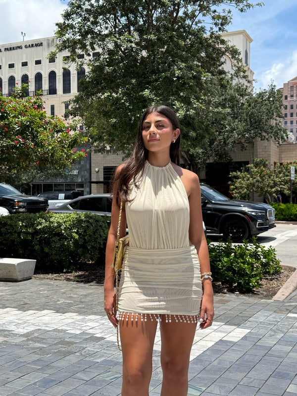 Fiona Ruched Open Back Mini Dress