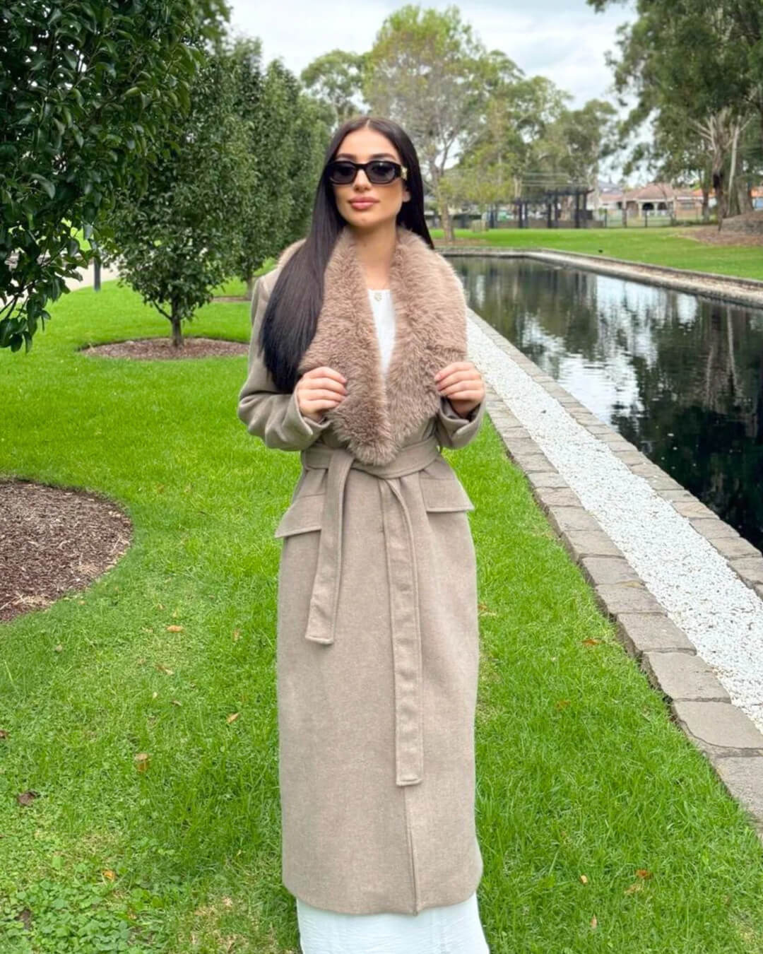 Flora Faux Fur Collar Maxi Coat