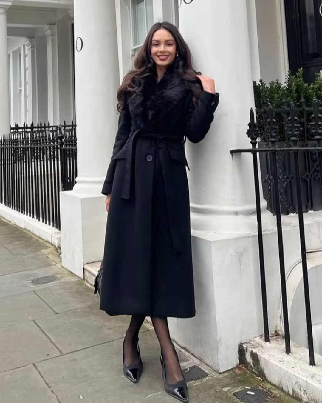 Flora Faux Fur Collar Maxi Coat